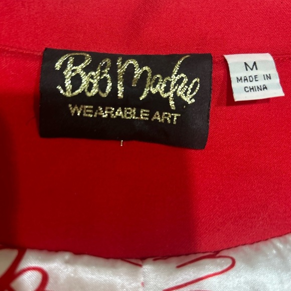 Bob Mackie Wearable Art Red Lightweight Jacket Medium Printed Lining - Picture 5 of 14